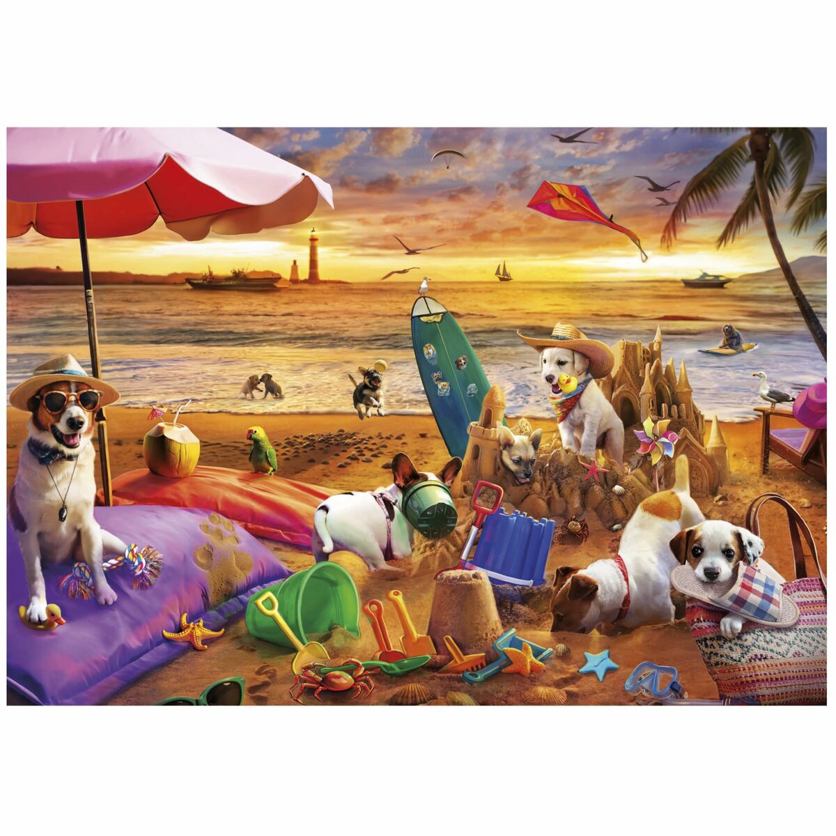 Puzzle Educa Perros jugando en la playa 1000 Pieces