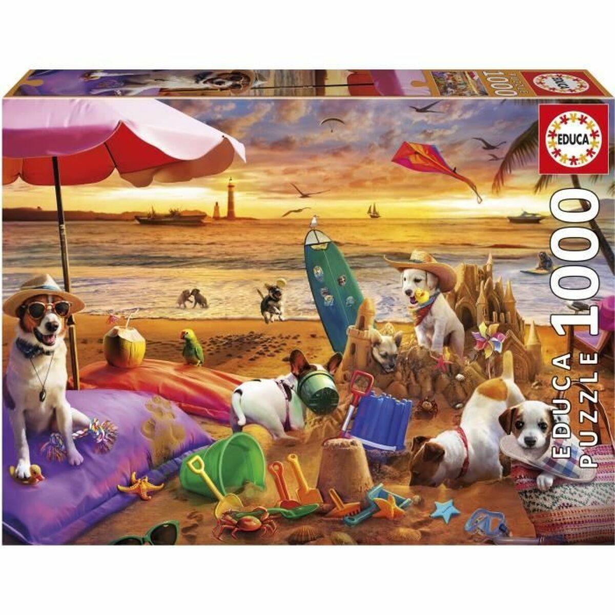 Puzzle Educa Perros jugando en la playa 1000 Pieces Puzzle Educa Perros jugando en la playa 1000 Pieces