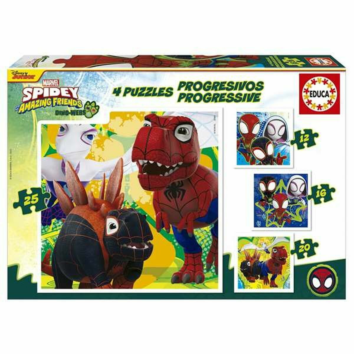 4-Puzzle Set Educa Dino Spidey (4 Units)