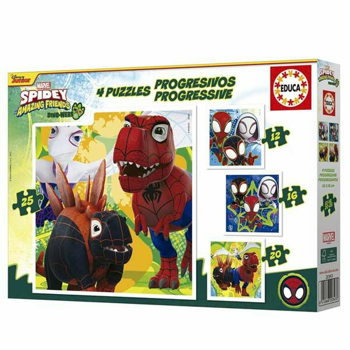 4-Puzzle Set Educa Dino Spidey (4 Units)
