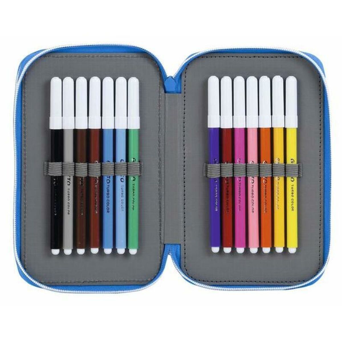 Double Pencil Case RCD Espanyol Blue White 12.5 x 19.5 x 4 cm (28 Pieces)