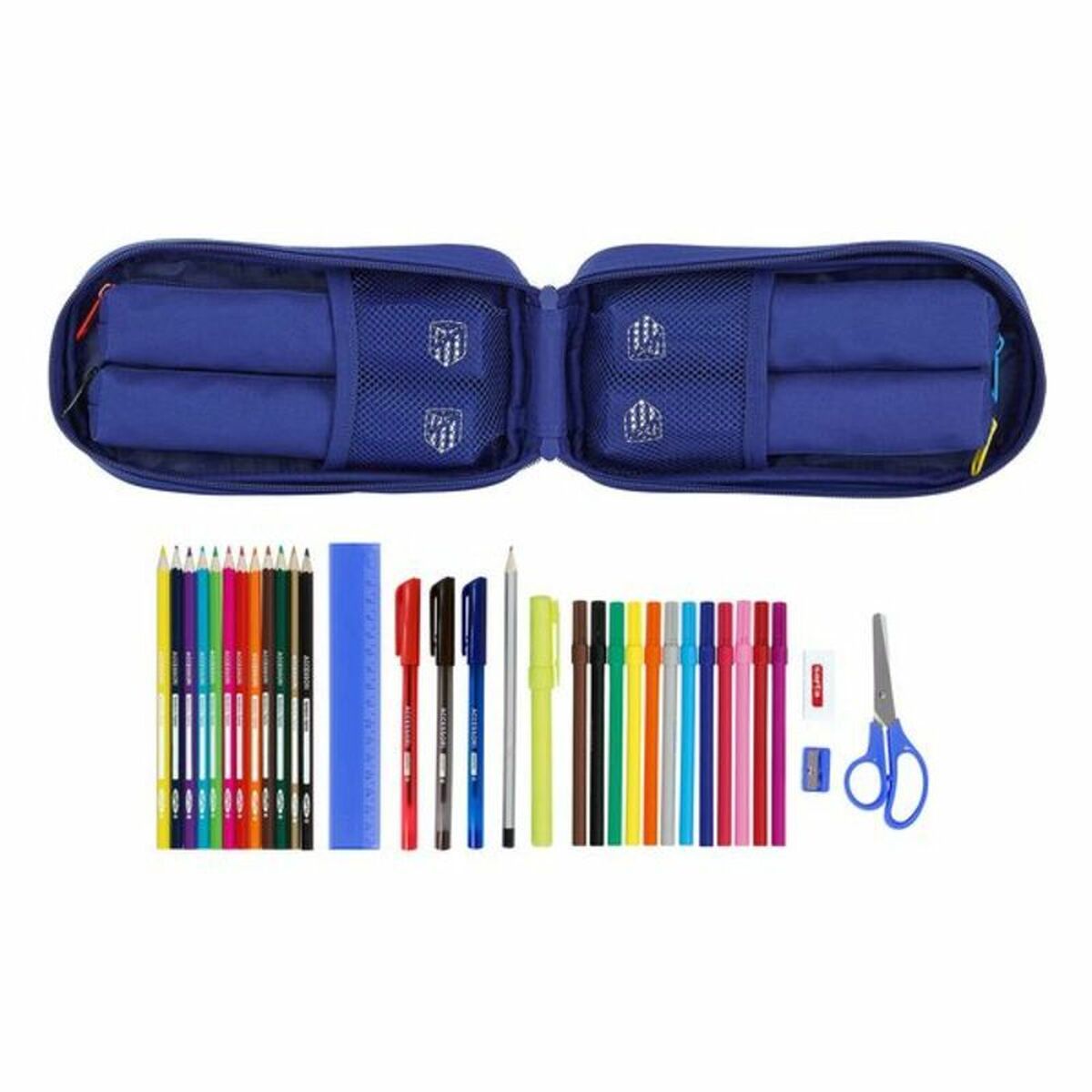 Backpack Pencil Case AtlÃ©tico Madrid In blue Navy Blue 12 x 23 x 5 cm (33 Pieces)