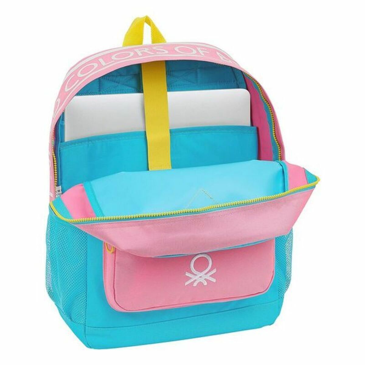 Laptop Backpack Benetton Color Block 15,6” Yellow Pink Turquoise