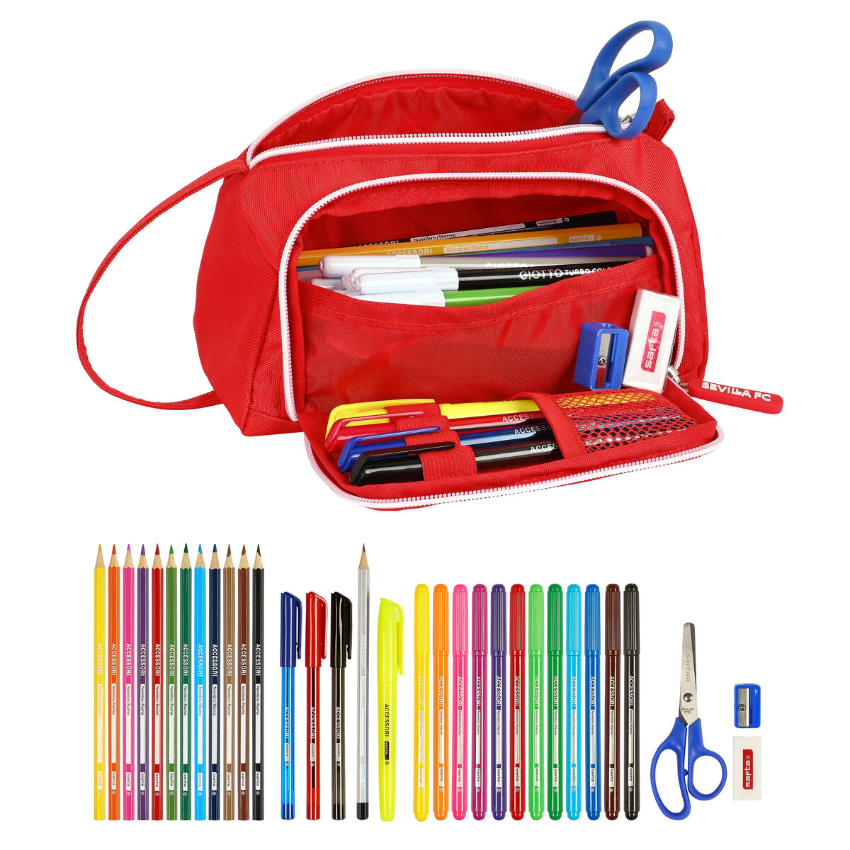 School Case with Accessories Sevilla FÃºtbol Club Red (32 Pieces)
