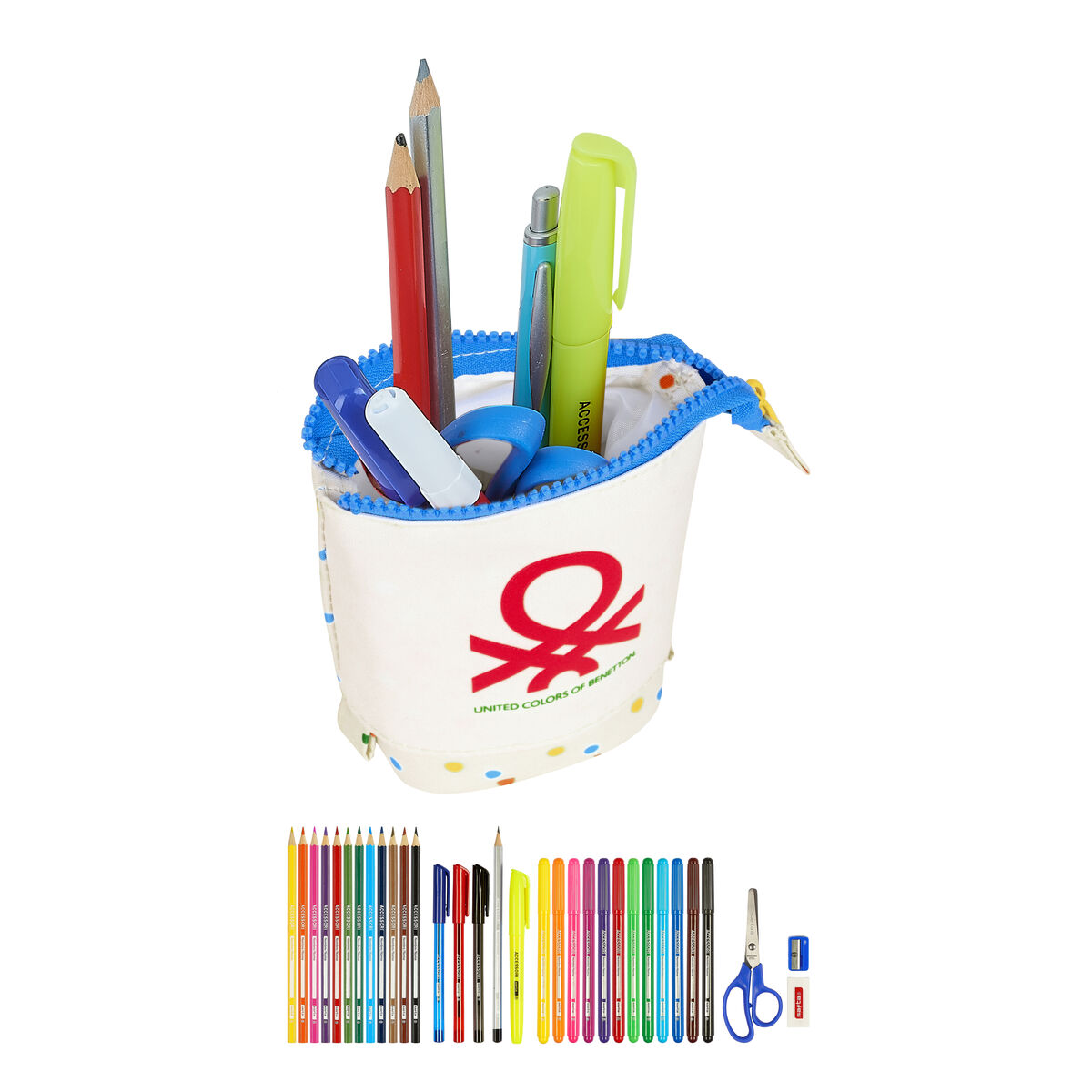 School Case with Accessories Benetton Topitos White (8 x 19 x 6 cm) (32 Pieces) School Case with Accessories Benetton Topitos White (8 x 19 x 6 cm) (32 Pieces)
