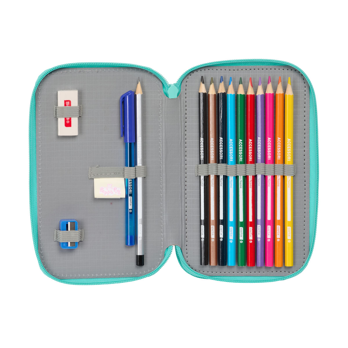 School Case with Accessories Peppa Pig Pretty flowers Yellow Mint 12.5 x 19.5 x 4 cm 29 Pieces