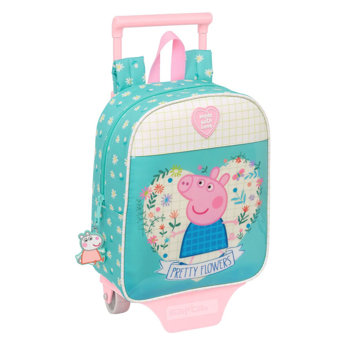 School Rucksack with Wheels Peppa Pig Pretty flowers Yellow Mint 22 x 27 x 10 cm School Rucksack with Wheels Peppa Pig Pretty flowers Yellow Mint 22 x 27 x 10 cm