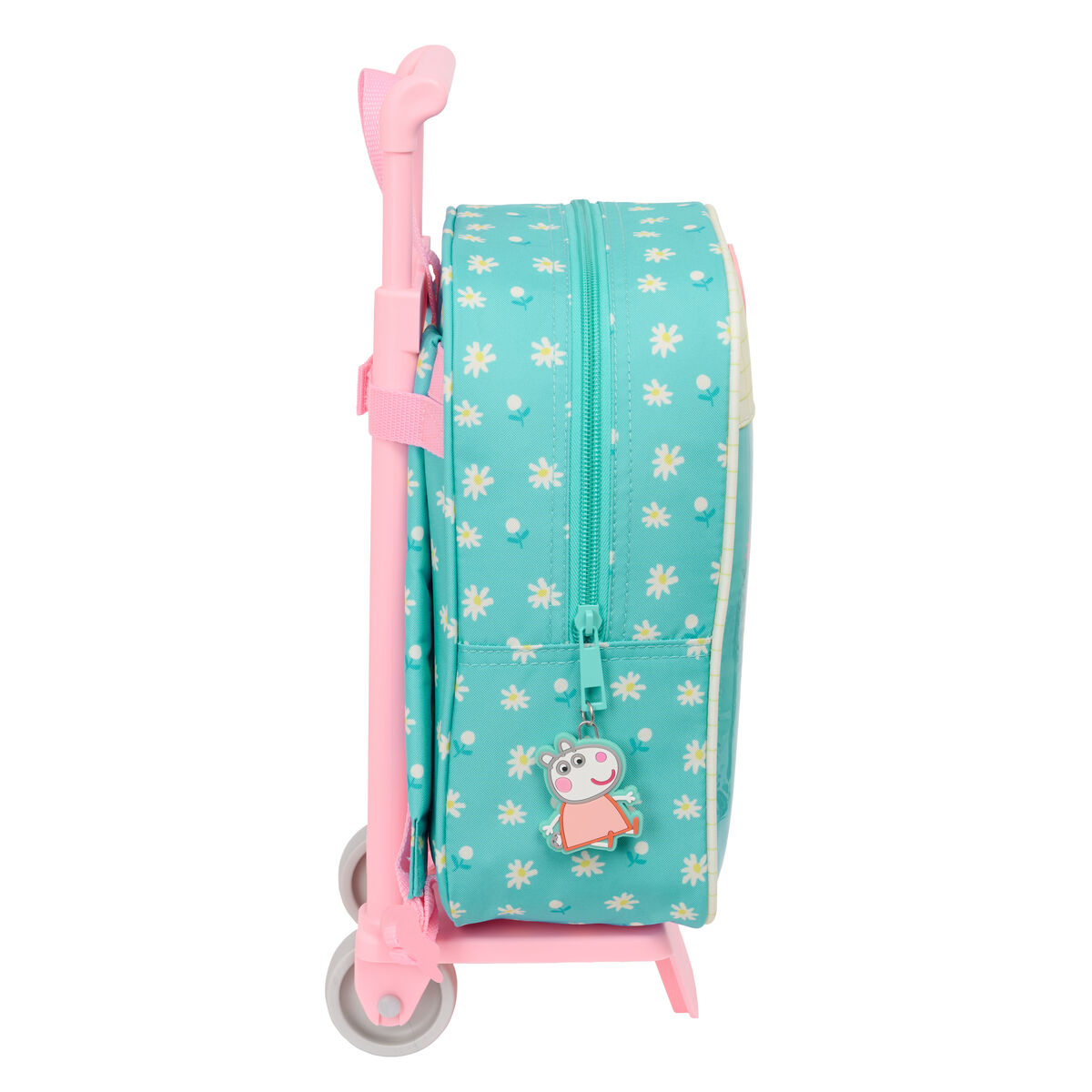 School Rucksack with Wheels Peppa Pig Pretty flowers Yellow Mint 22 x 27 x 10 cm