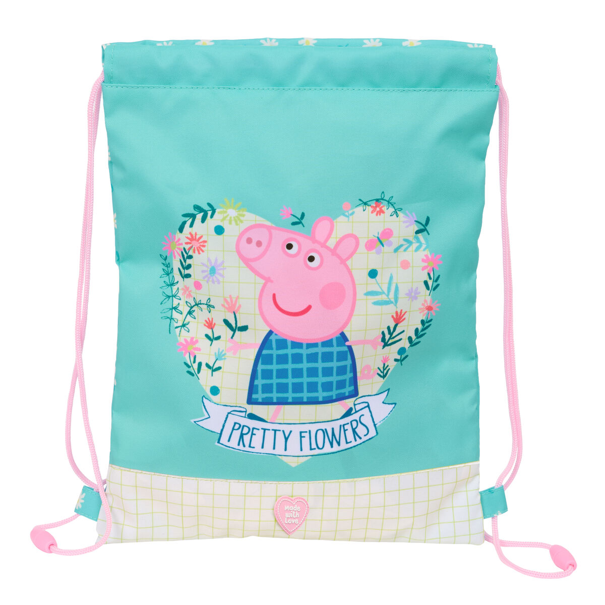 Backpack with Strings Peppa Pig Pretty flowers Yellow Mint 26 x 34 x 1 cm
