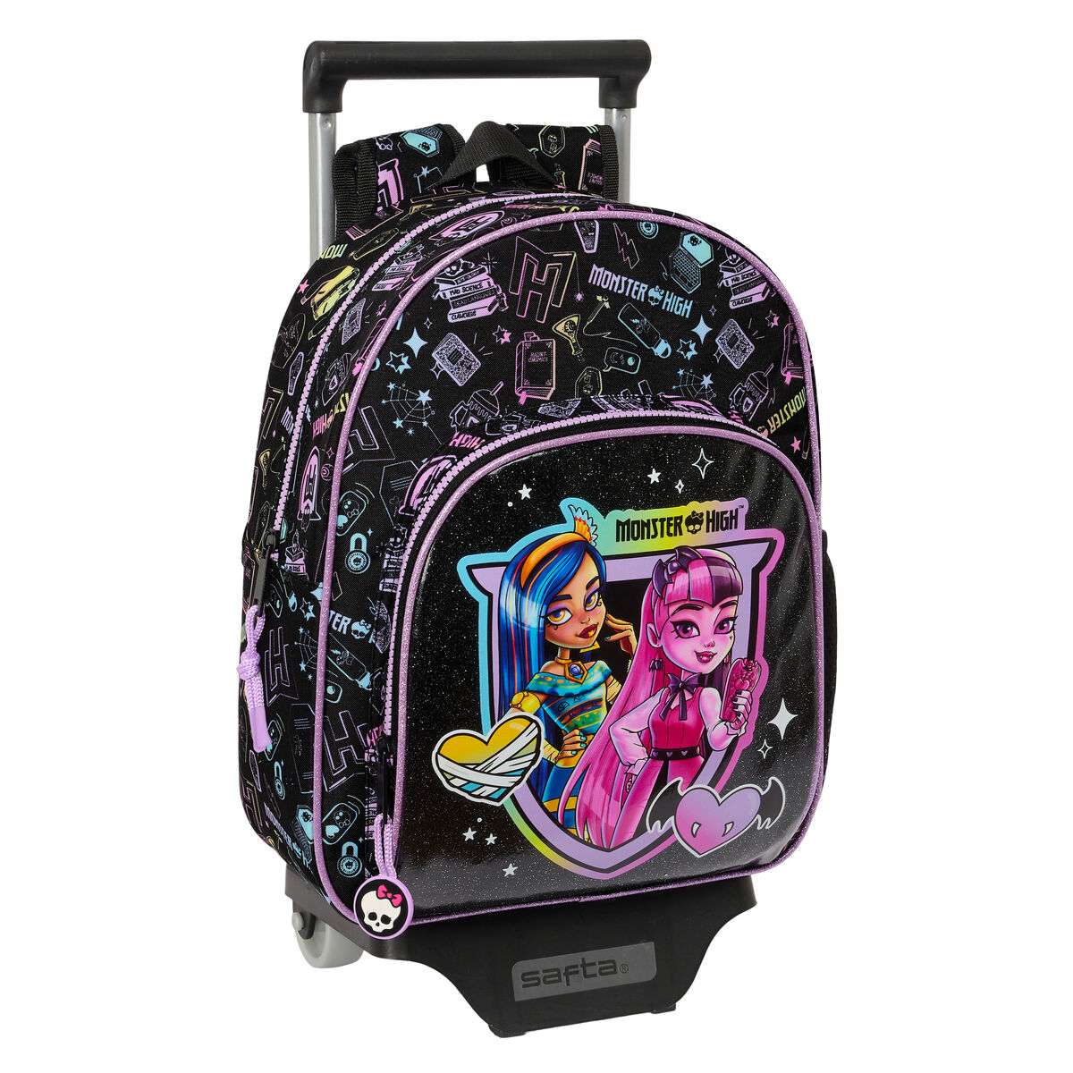 School Rucksack with Wheels Monster High Black 28 x 34 x 10 cm School Rucksack with Wheels Monster High Black 28 x 34 x 10 cm