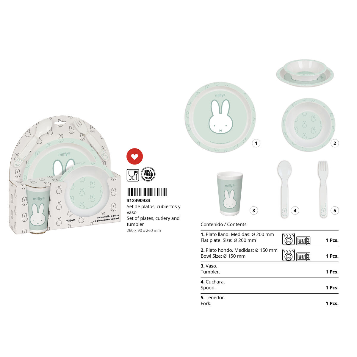 Children’s dish set Miffy Menta (5 Pieces)