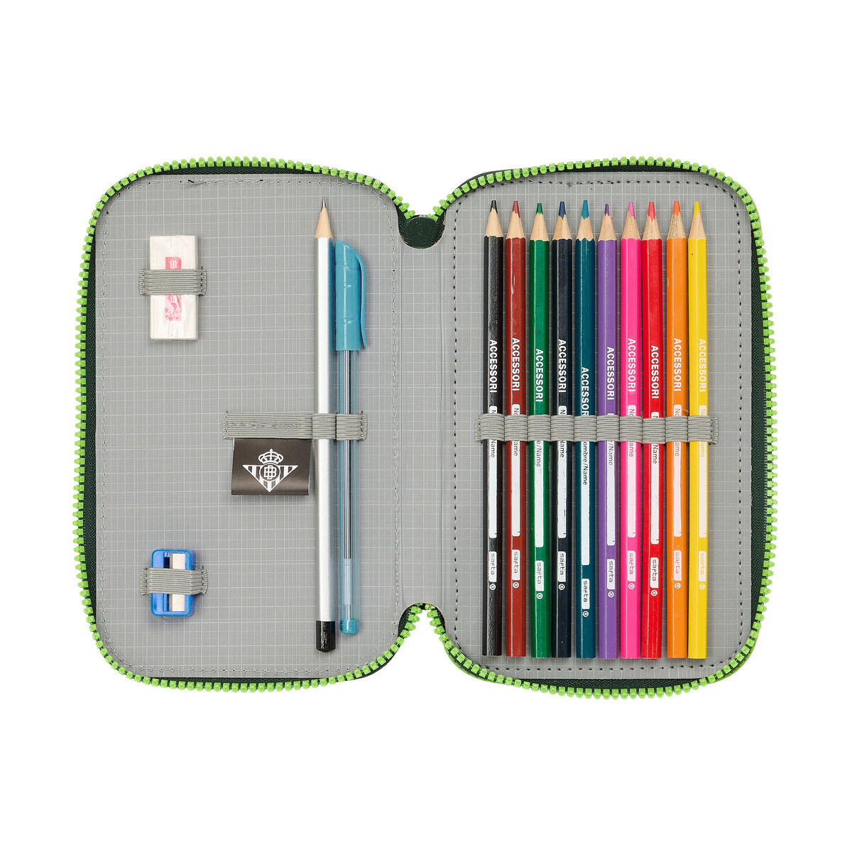 Double Pencil Case Real Betis BalompiÃ© Green 12.5 x 19.5 x 4 cm 28 Pieces