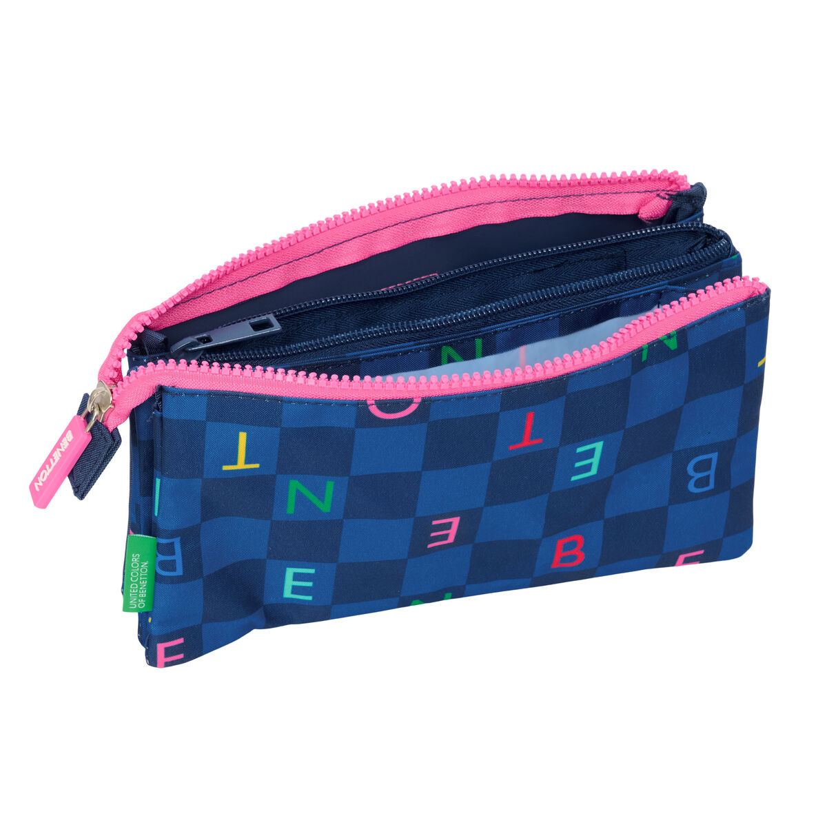 Triple Carry-all Benetton Damero Navy Blue 22 x 12 x 3 cm