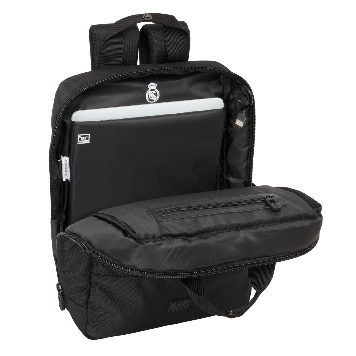 Laptop Backpack Real Madrid C.F. Premium Black 29 x 39 x 11 cm 13,3″