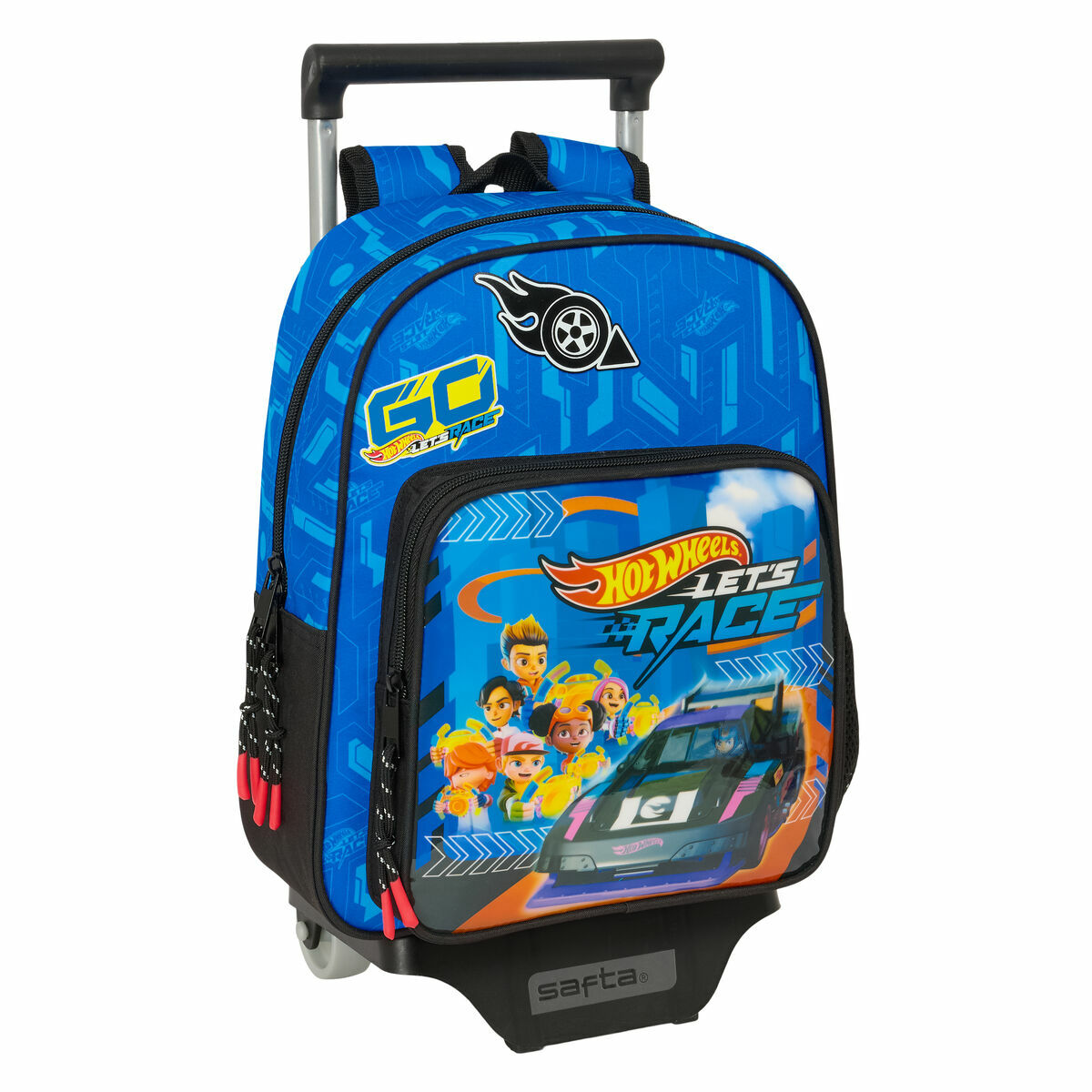 School Rucksack with Wheels Hot Wheels Let’s race Blue Black 27 x 10 x 67 cm