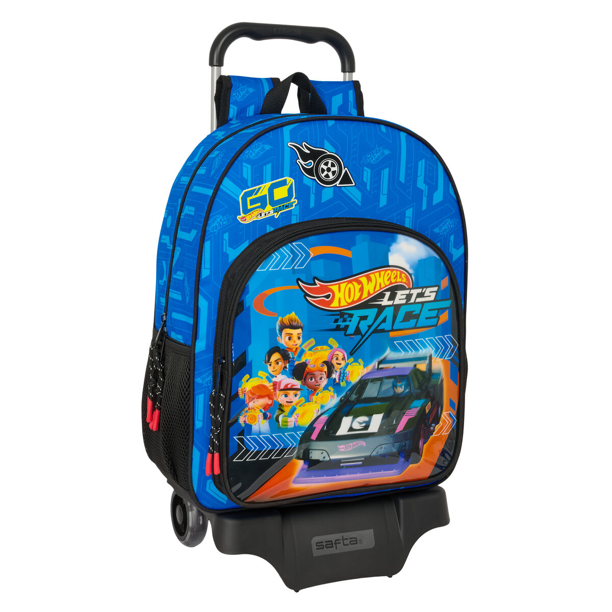 School Rucksack with Wheels Hot Wheels Let’s race Blue Black 33 x 42 x 14 cm