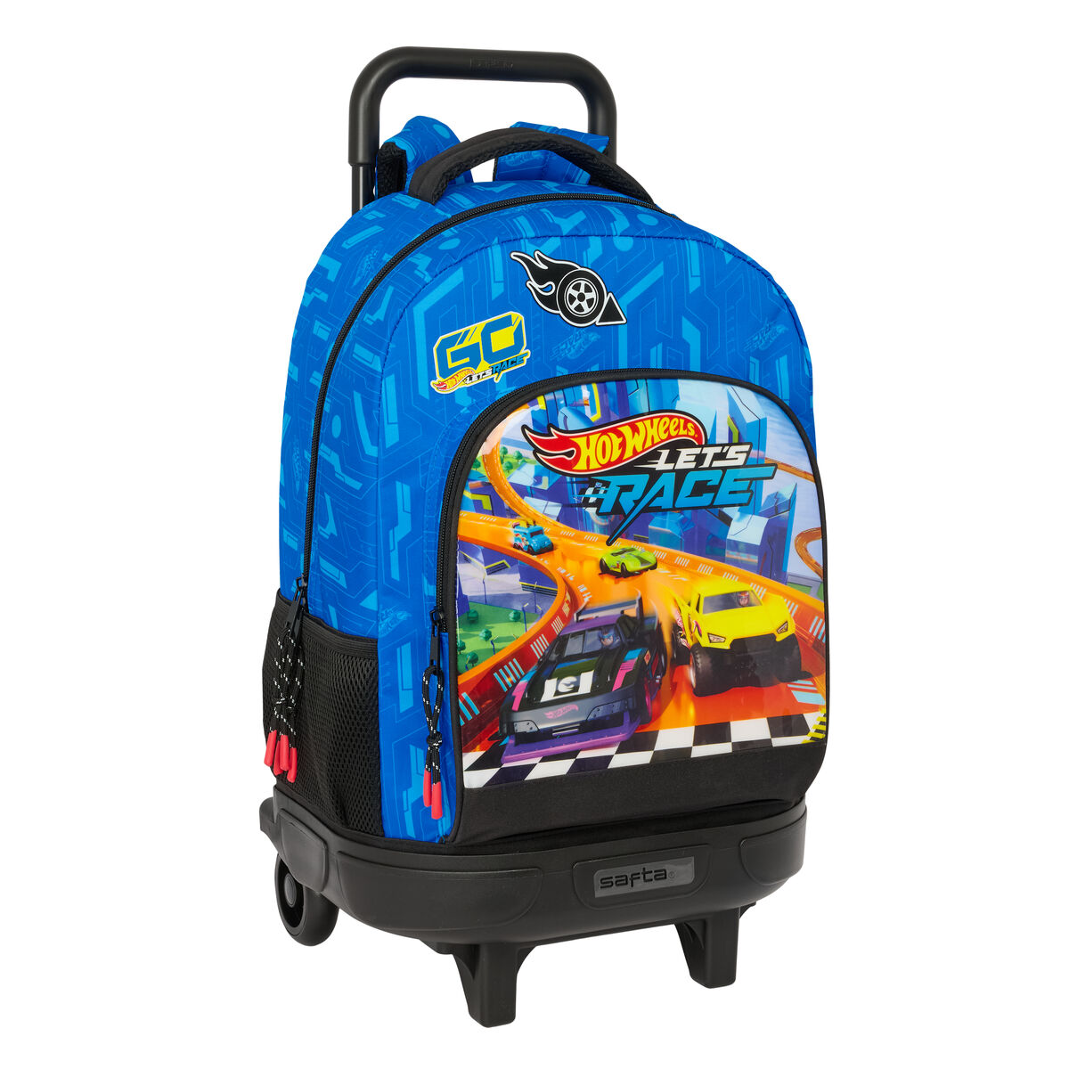 School Rucksack with Wheels Hot Wheels Let’s race Blue Black 33 x 45 x 22 cm