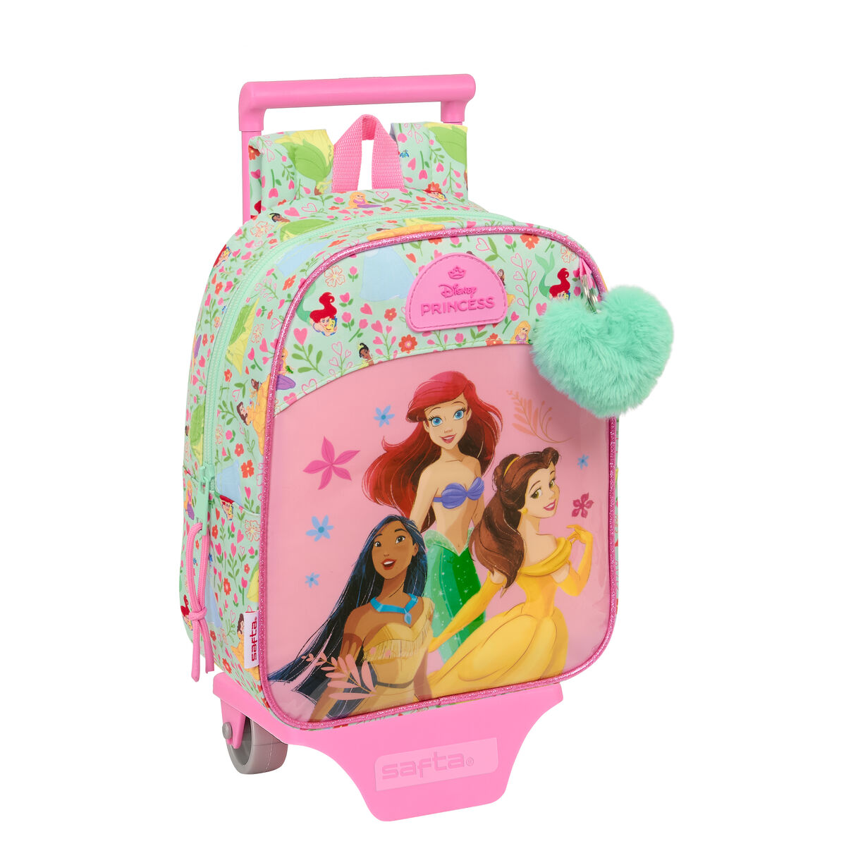 School Rucksack with Wheels Disney Princess Bloom Green Pink 22 x 27 x 10 cm