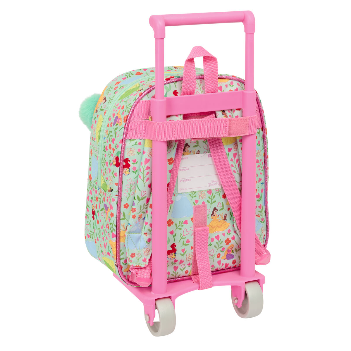 School Rucksack with Wheels Disney Princess Bloom Green Pink 22 x 27 x 10 cm