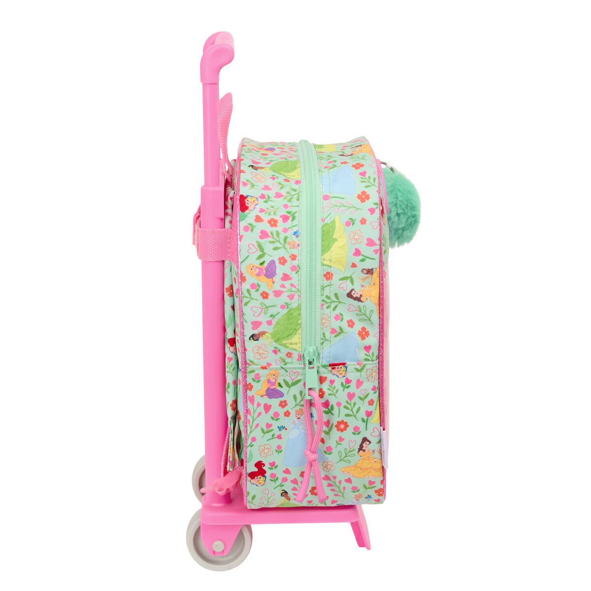 School Rucksack with Wheels Disney Princess Bloom Green Pink 22 x 27 x 10 cm
