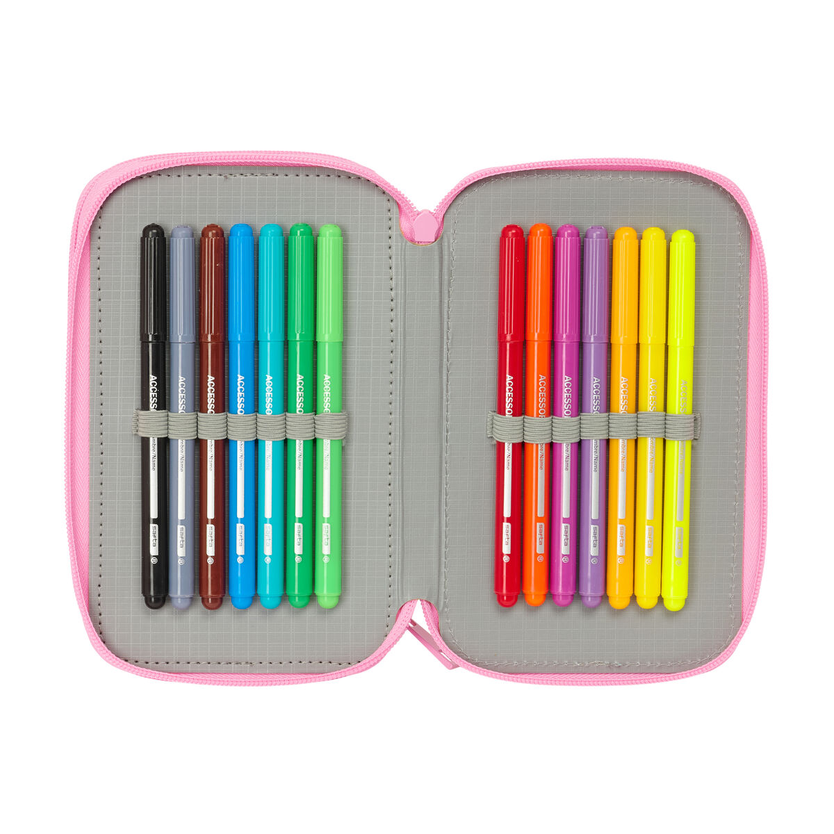 Triple Pencil Case SuperKitties Pink Turquoise 12,5 x 19,5 x 5,5 cm 37 Pieces