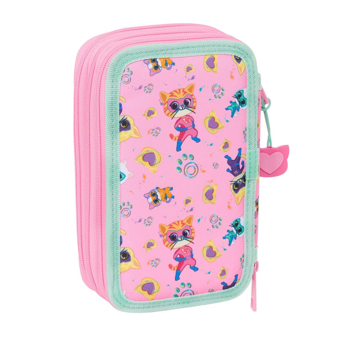 Triple Pencil Case SuperKitties Pink Turquoise 12,5 x 19,5 x 5,5 cm 37 Pieces