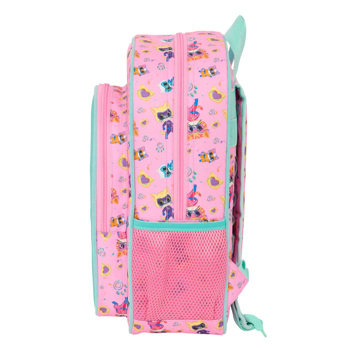 School Bag SuperKitties Pink Turquoise 26 x 34 x 11 cm