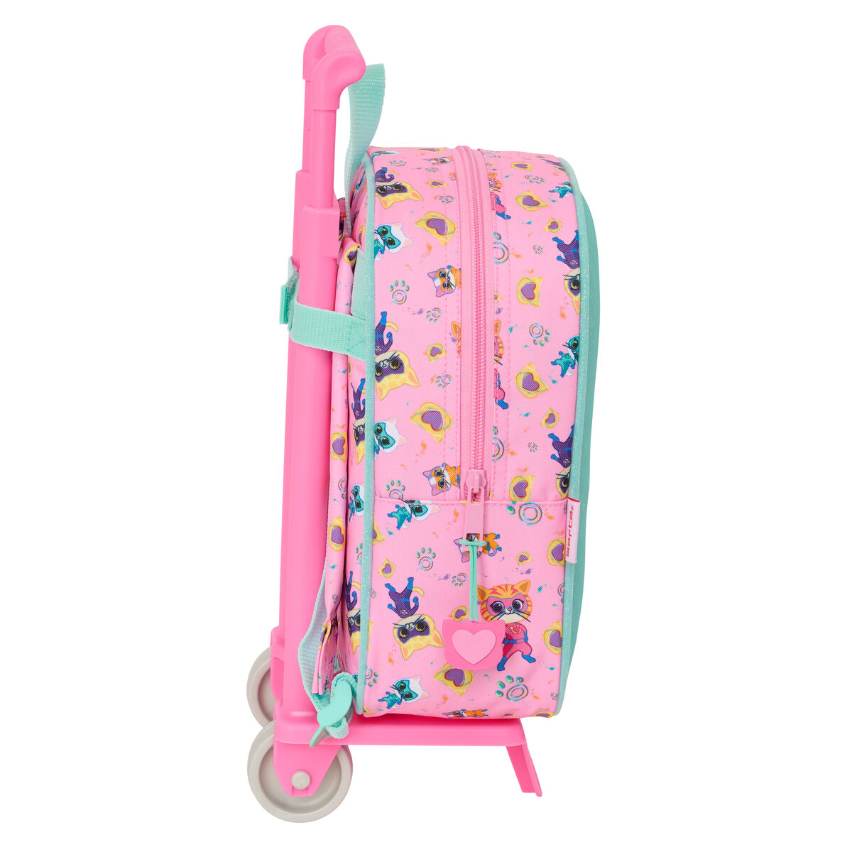 School Rucksack with Wheels SuperKitties Pink Turquoise 22 x 27 x 10 cm