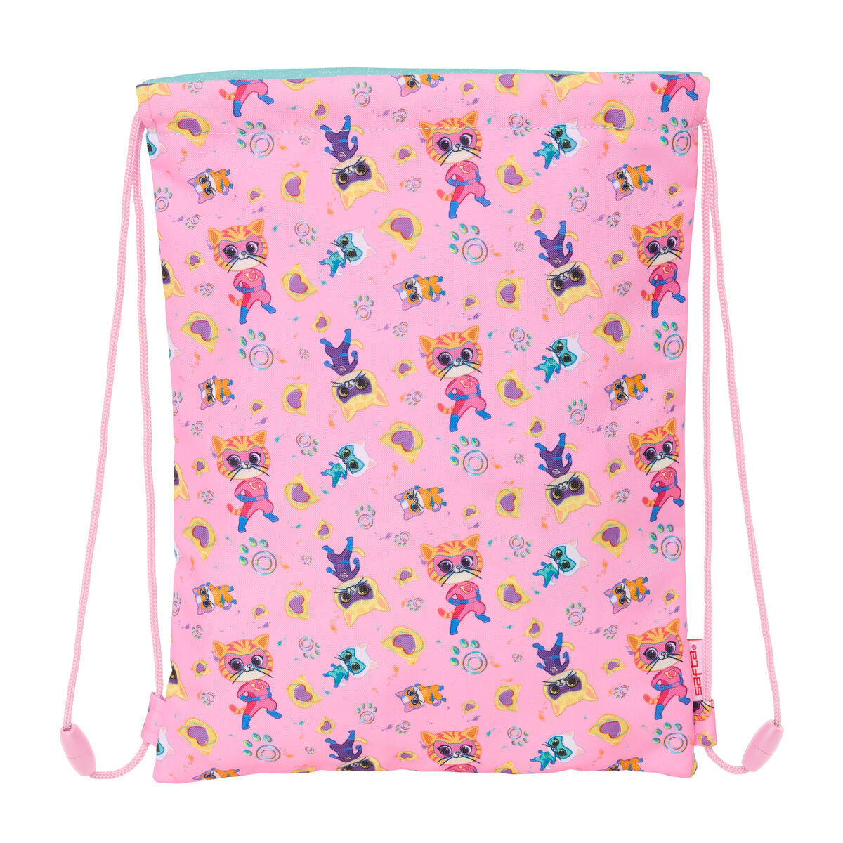 Backpack with Strings SuperKitties Pink Turquoise 26 x 34 x 1 cm