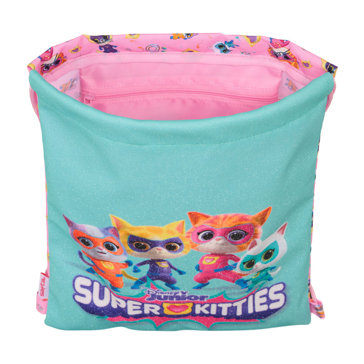 Backpack with Strings SuperKitties Pink Turquoise 26 x 34 x 1 cm
