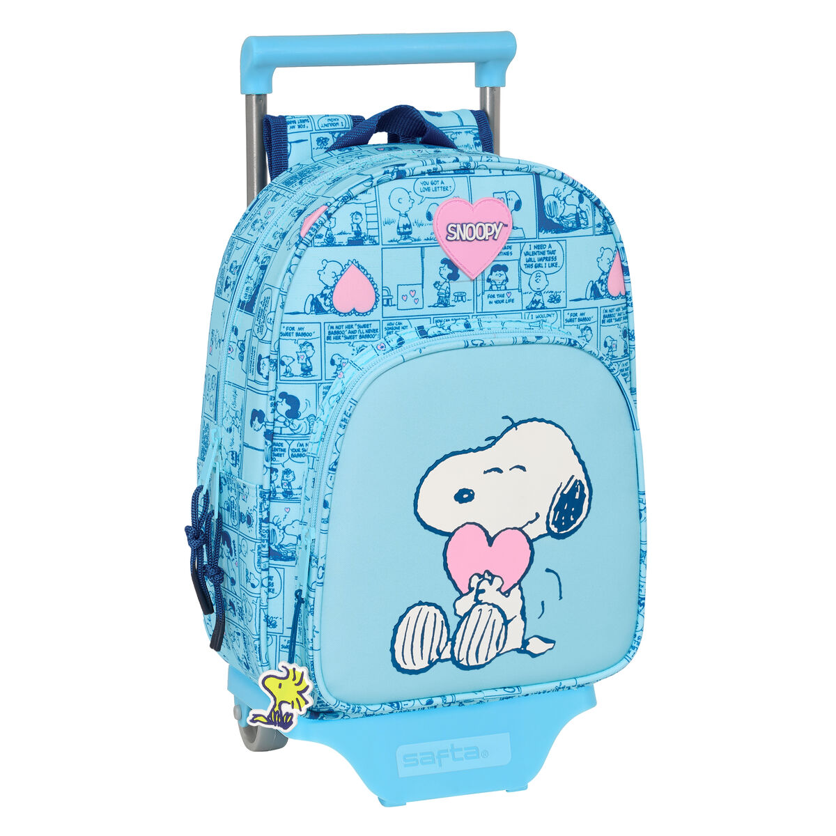 School Rucksack with Wheels Snoopy Love Blue 26 x 11 x 67 cm 26 x 34 x 11 cm