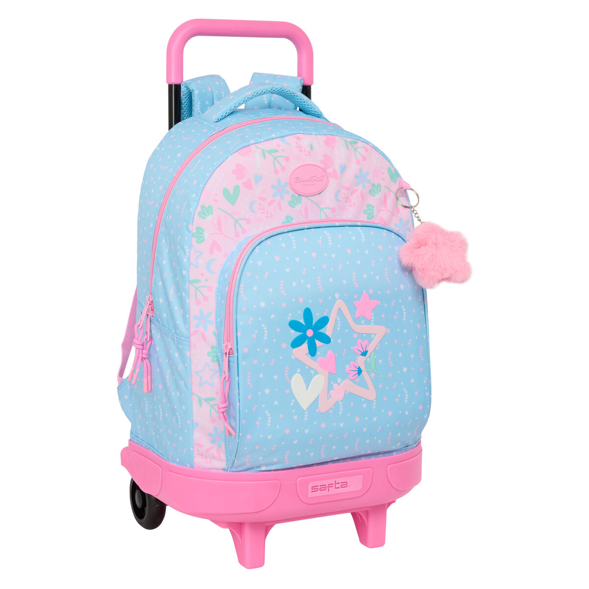 School Rucksack with Wheels BlackFit8 Smile Blue Pink 33 x 45 x 22 cm