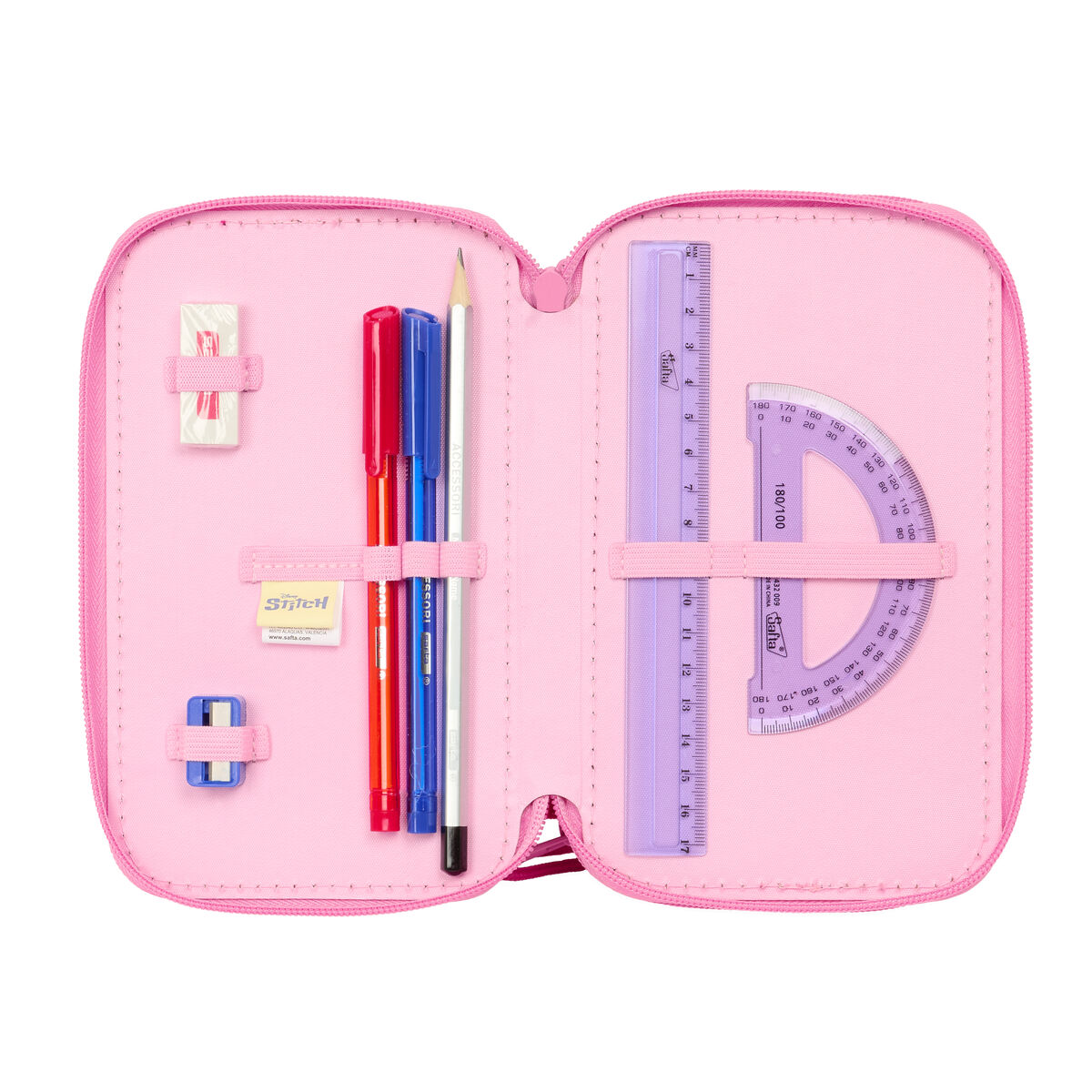 Triple Pencil Case Lilo & Stitch Chill Pink Mint 12,5 x 19,5 x 5,5 cm 37 Pieces