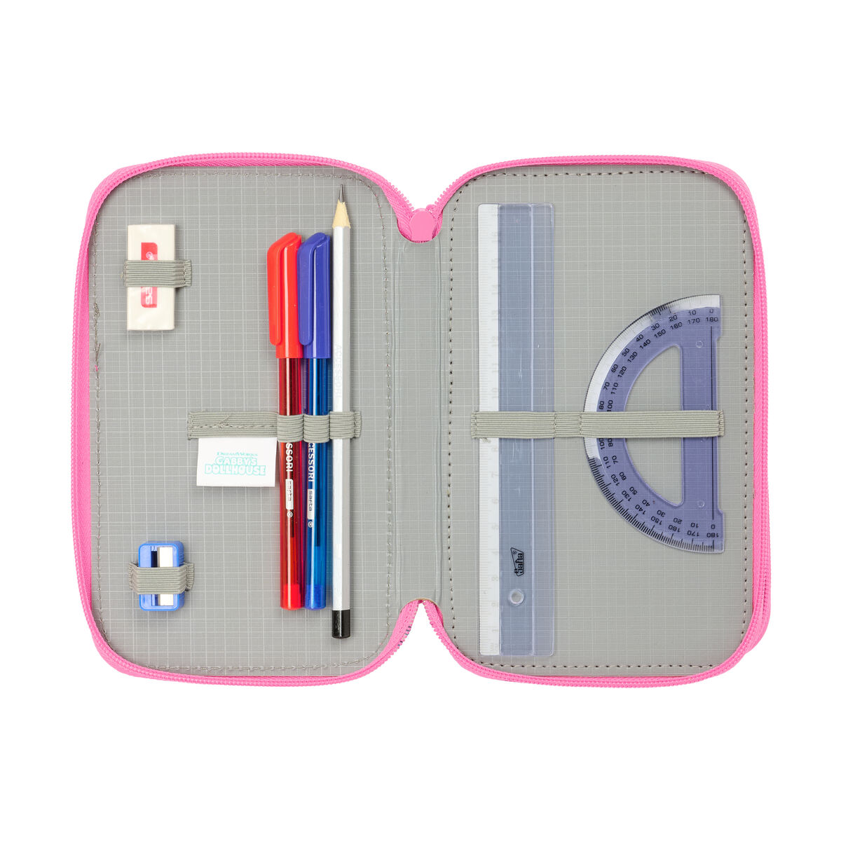 Triple Pencil Case Gabby’s Dollhouse Confetti Pink Turquoise 12,5 x 19,5 x 5,5 cm 37 Pieces