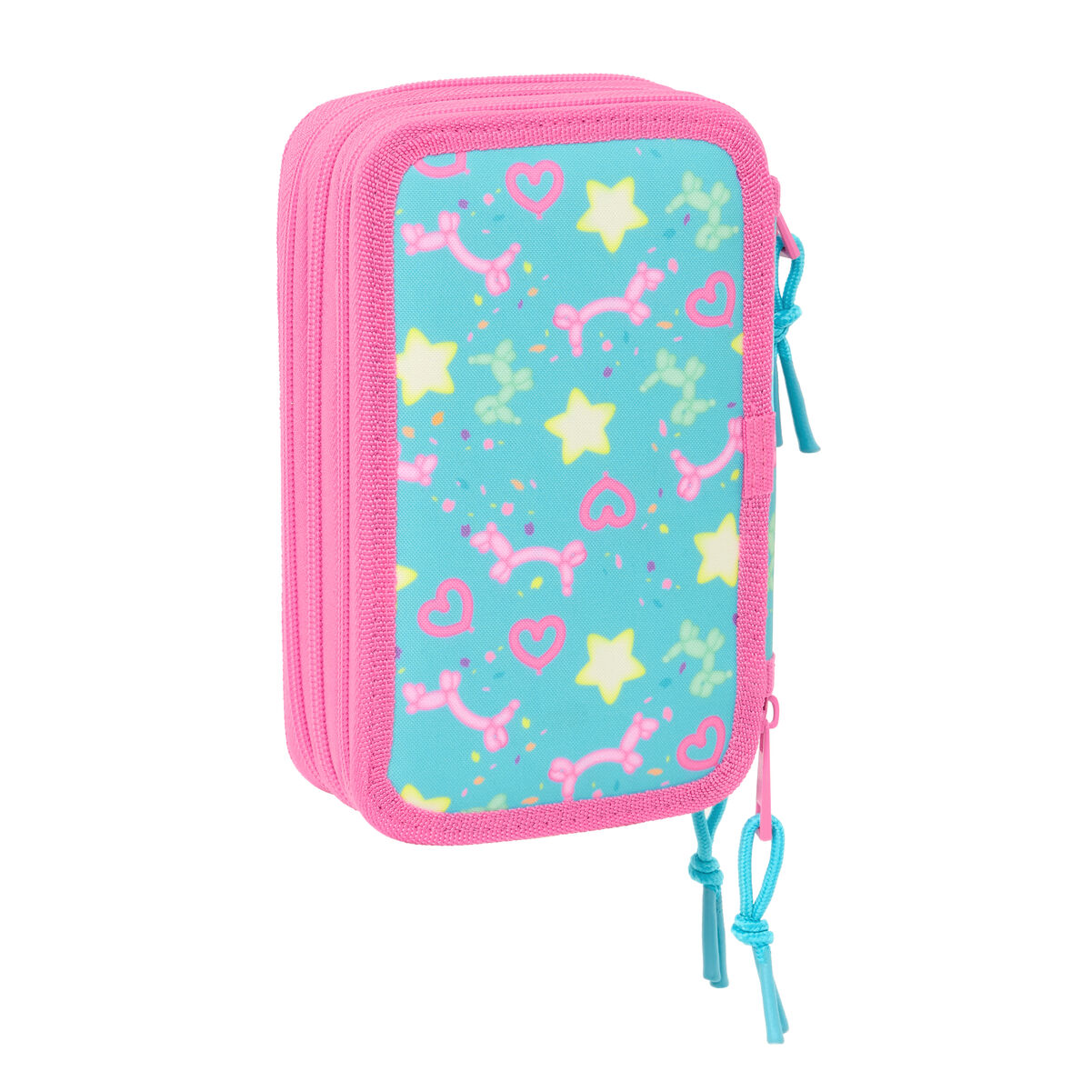 Triple Pencil Case Gabby’s Dollhouse Confetti Pink Turquoise 12,5 x 19,5 x 5,5 cm 37 Pieces