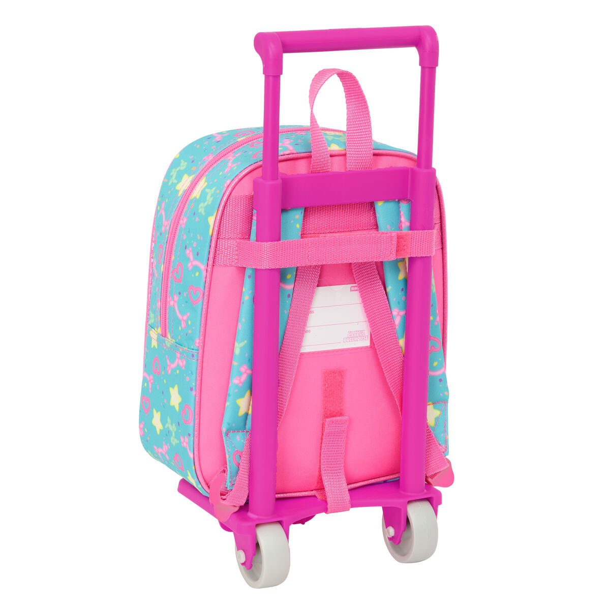 School Rucksack with Wheels Gabby’s Dollhouse Confetti Pink Turquoise 22 x 27 x 10 cm