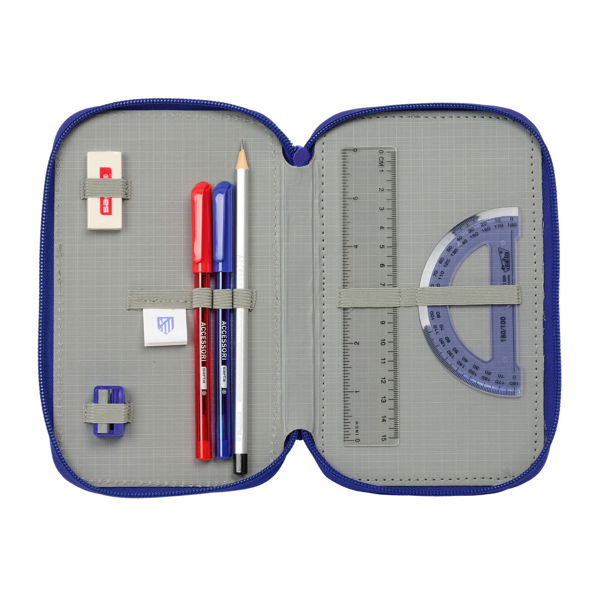 Triple Pencil Case Atltico Madrid Blue White Red 12,5 x 19,5 x 5,5 cm 37 Pieces