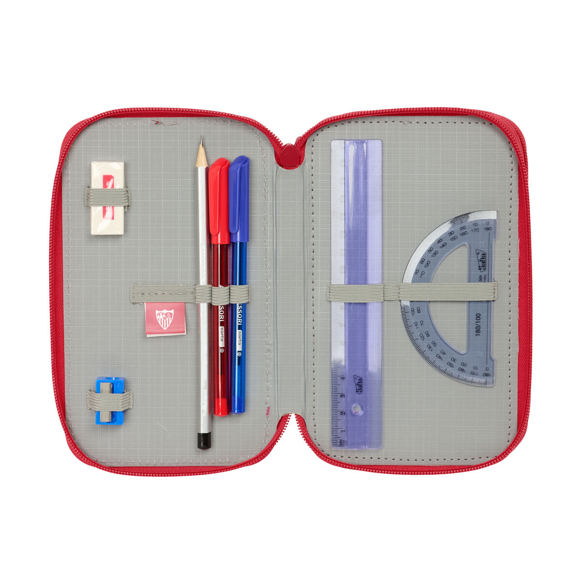 Triple Pencil Case Sevilla FÃºtbol Club Red 12,5 x 19,5 x 5,5 cm 37 Pieces