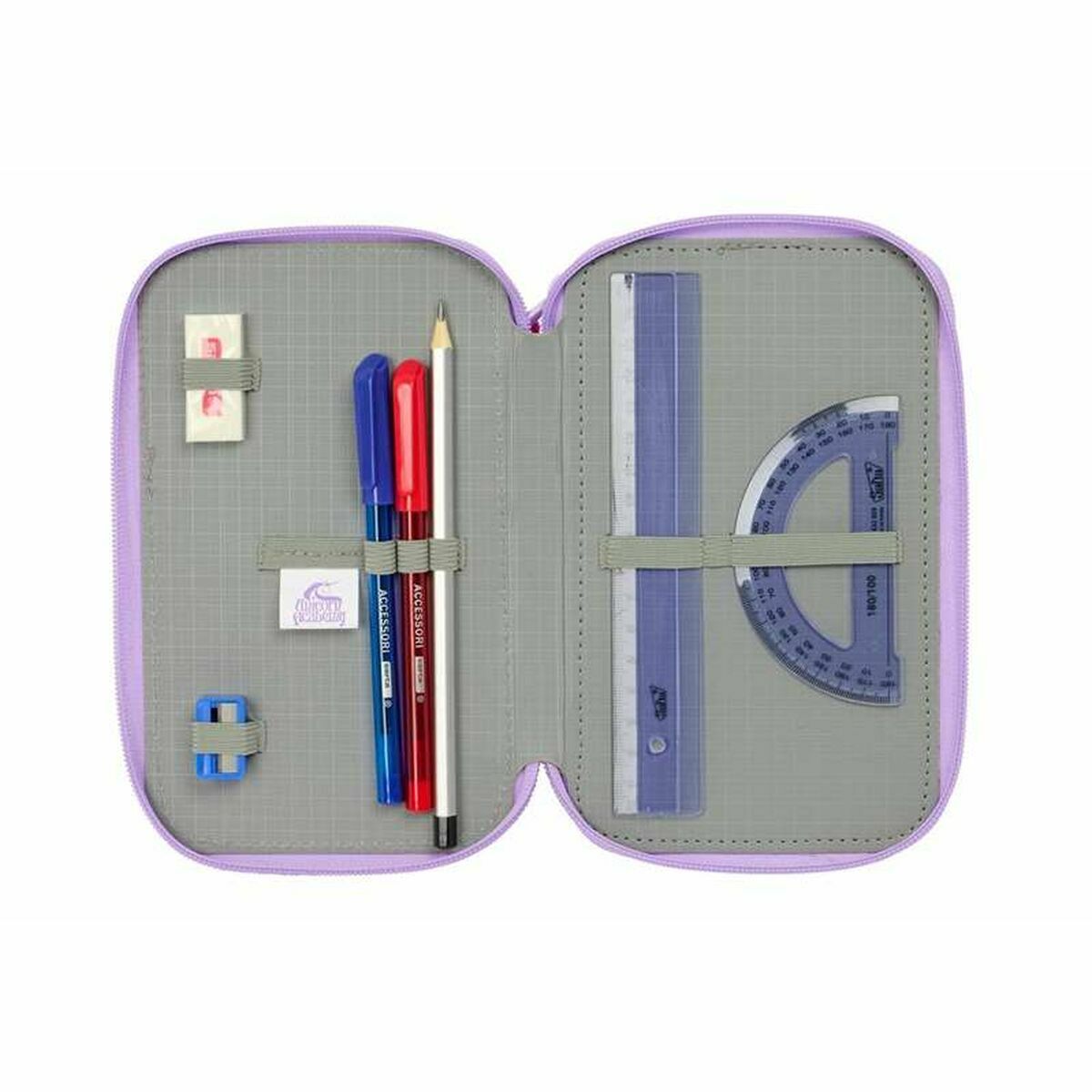 Triple Pencil Case Unicorn Academy Lilac 12,5 x 19,5 x 5,5 cm 37 Pieces