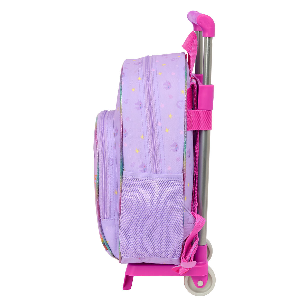 School Rucksack with Wheels Unicorn Academy Lilac 28 x 34 x 10 cm