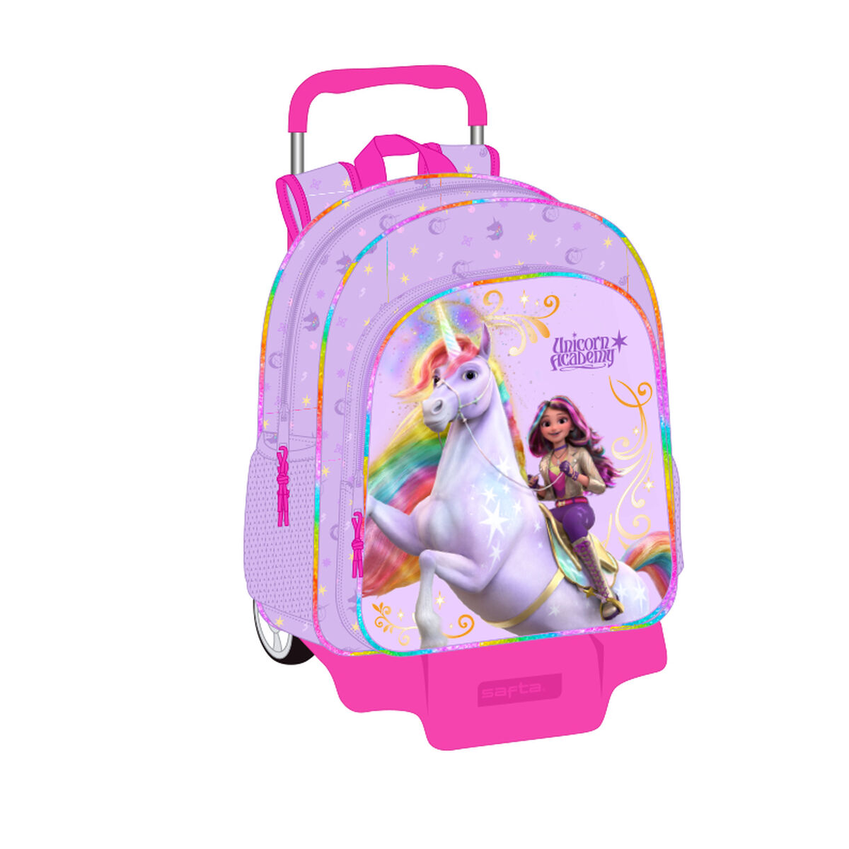 School Rucksack with Wheels Unicorn Academy Lilac 33 x 42 x 14 cm