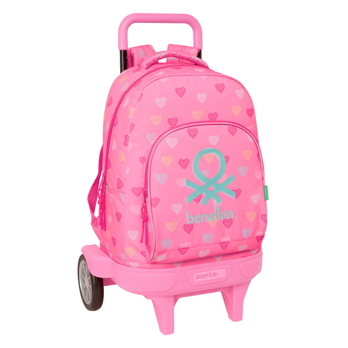 School Rucksack with Wheels Benetton Heart Pink 33 x 45 x 22 cm