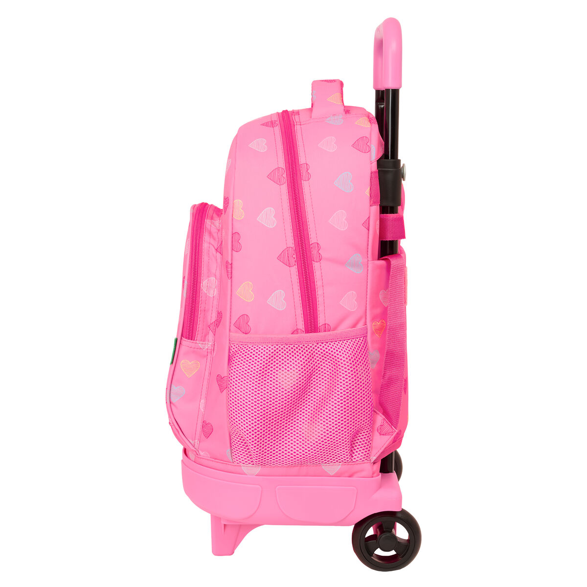 School Rucksack with Wheels Benetton Heart Pink 33 x 45 x 22 cm