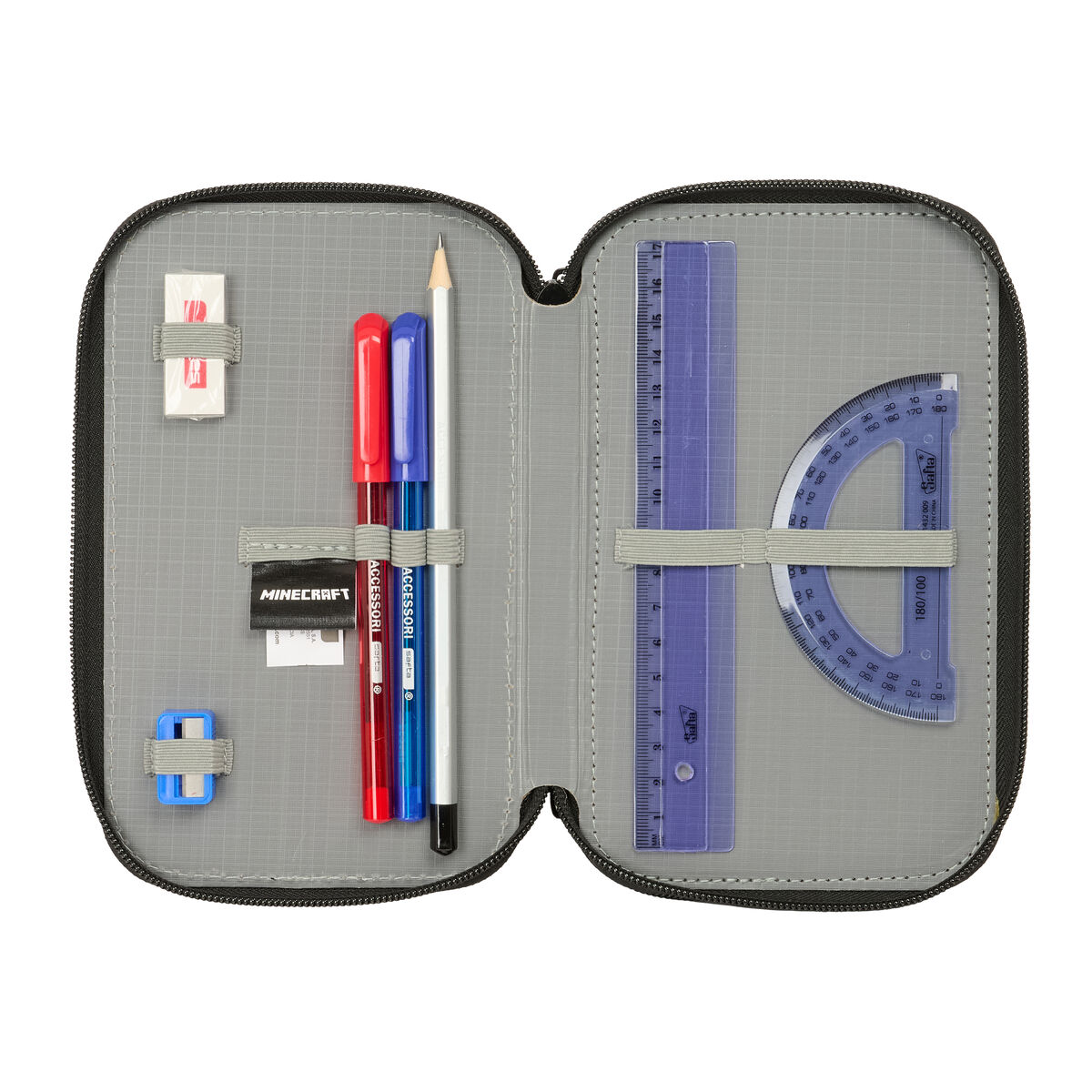 Triple Pencil Case Minecraft Black 12,5 x 19,5 x 5,5 cm 37 Pieces