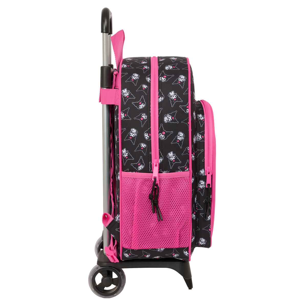 School Rucksack with Wheels Kuromi Black Fuchsia 33 x 42 x 14 cm
