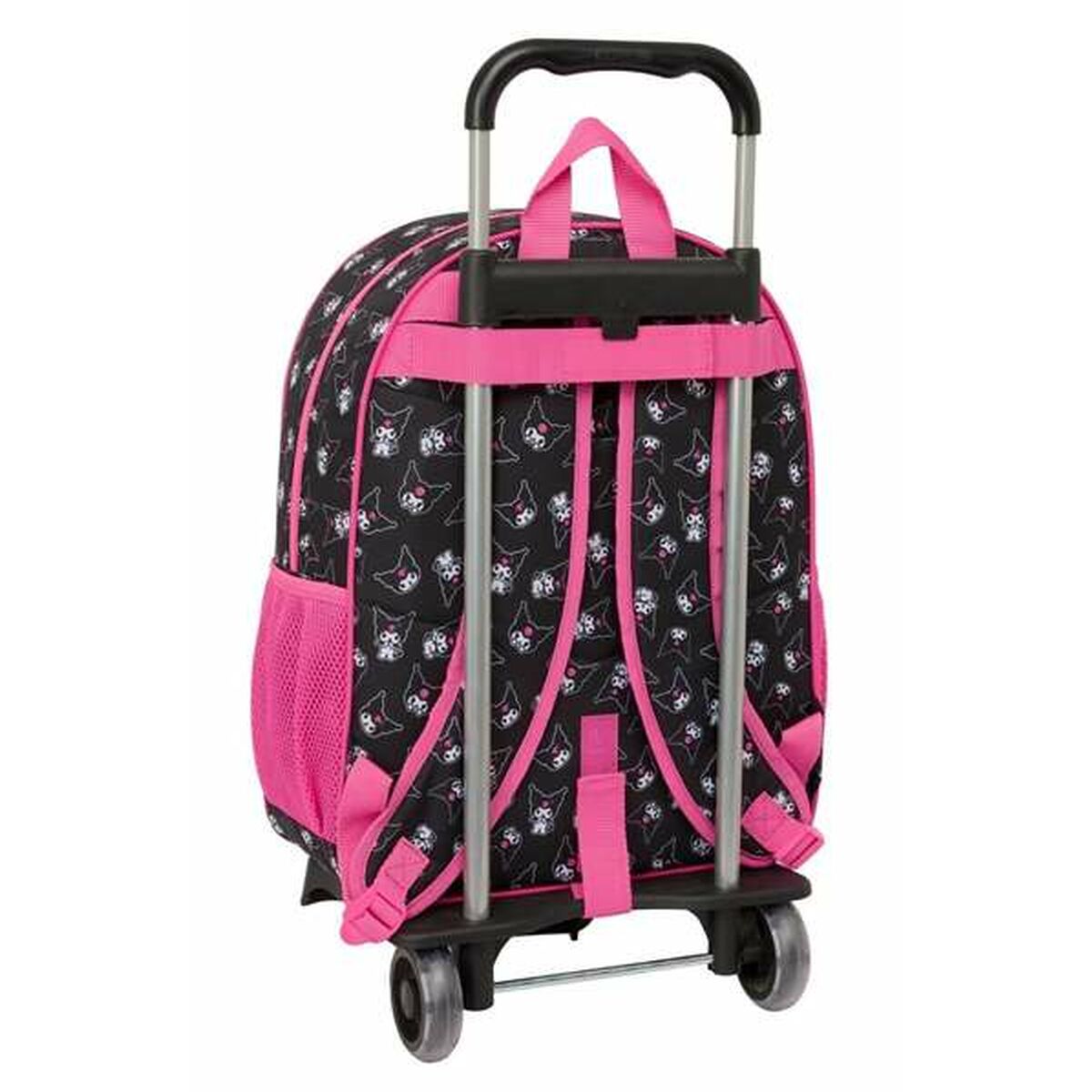School Rucksack with Wheels Kuromi Black Fuchsia 33 x 42 x 14 cm