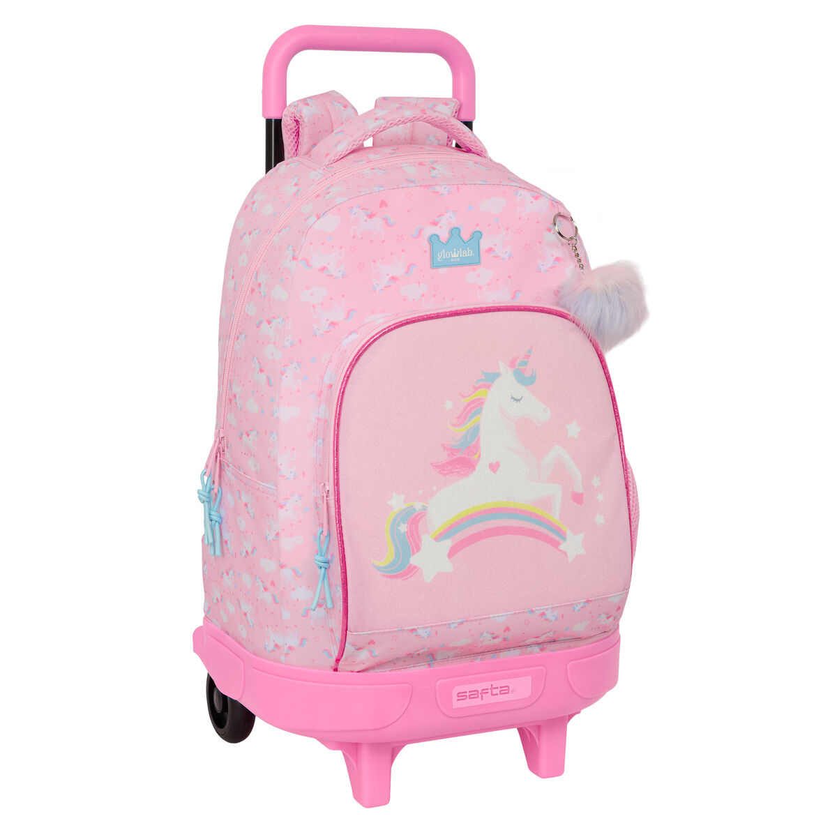 School Rucksack with Wheels Glow Lab Pink 33 x 45 x 22 cm