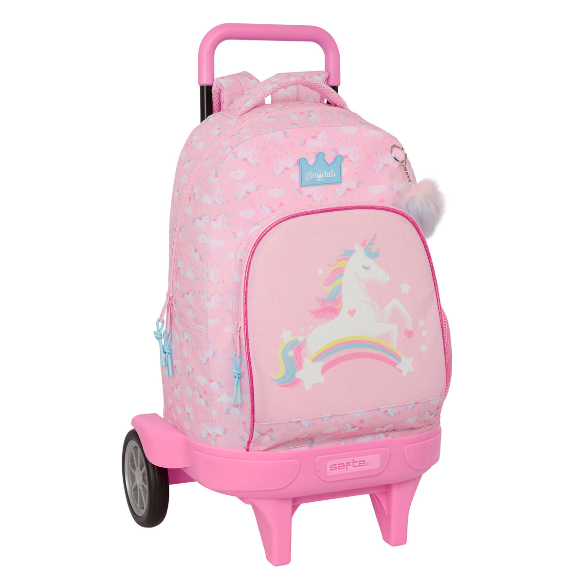 School Rucksack with Wheels Glow Lab Pink 33 x 45 x 22 cm