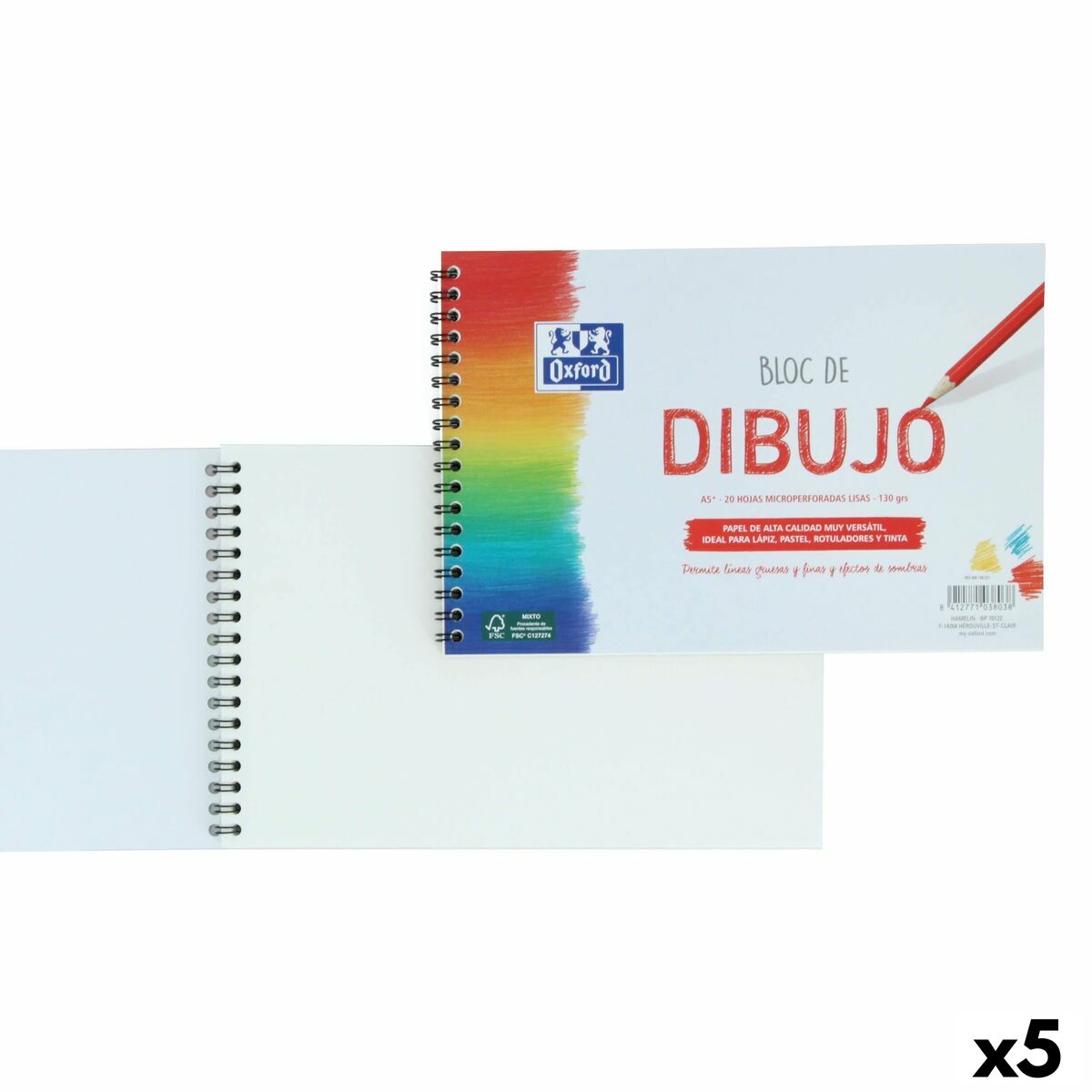 Drawing Pad Oxford White A5+ 20 Sheets (5 Units) Drawing Pad Oxford White A5+ 20 Sheets (5 Units)