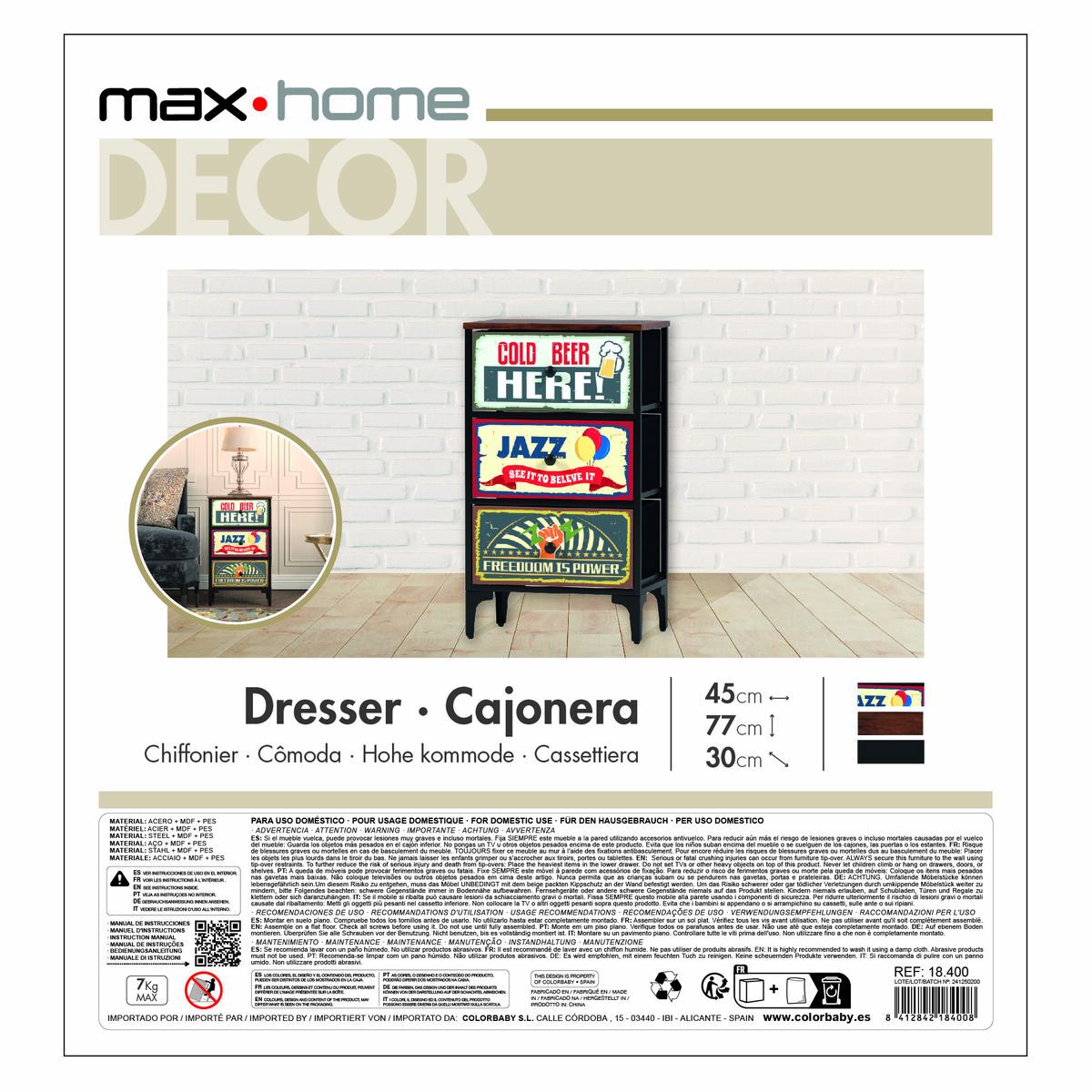 Chest of drawers Max Home Vintage 45 x 77 x 30 cm